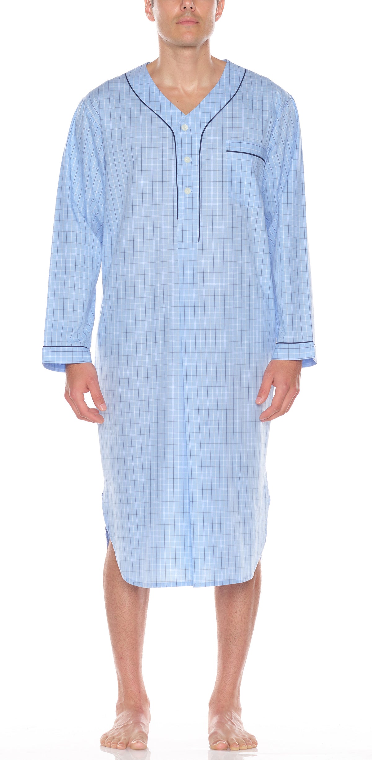 Cotton Nightshirt In Lt Blue Check