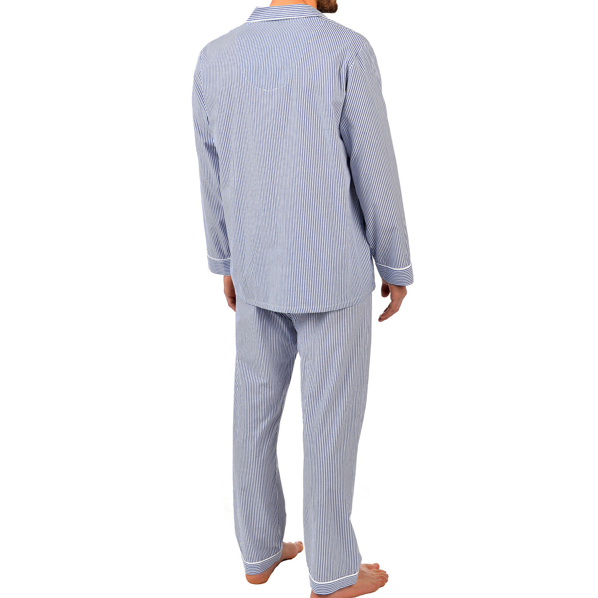 Cotton Long Sleeve Pajama In Navy Stripe