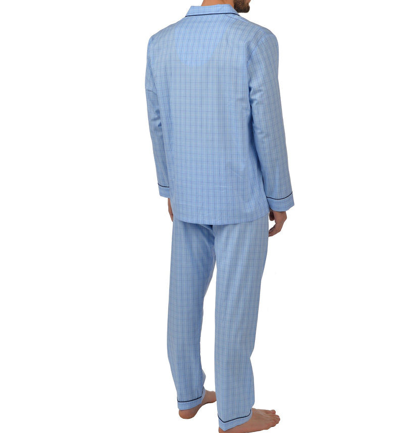 Cotton Long Sleeve Pajama In Blue Plaid